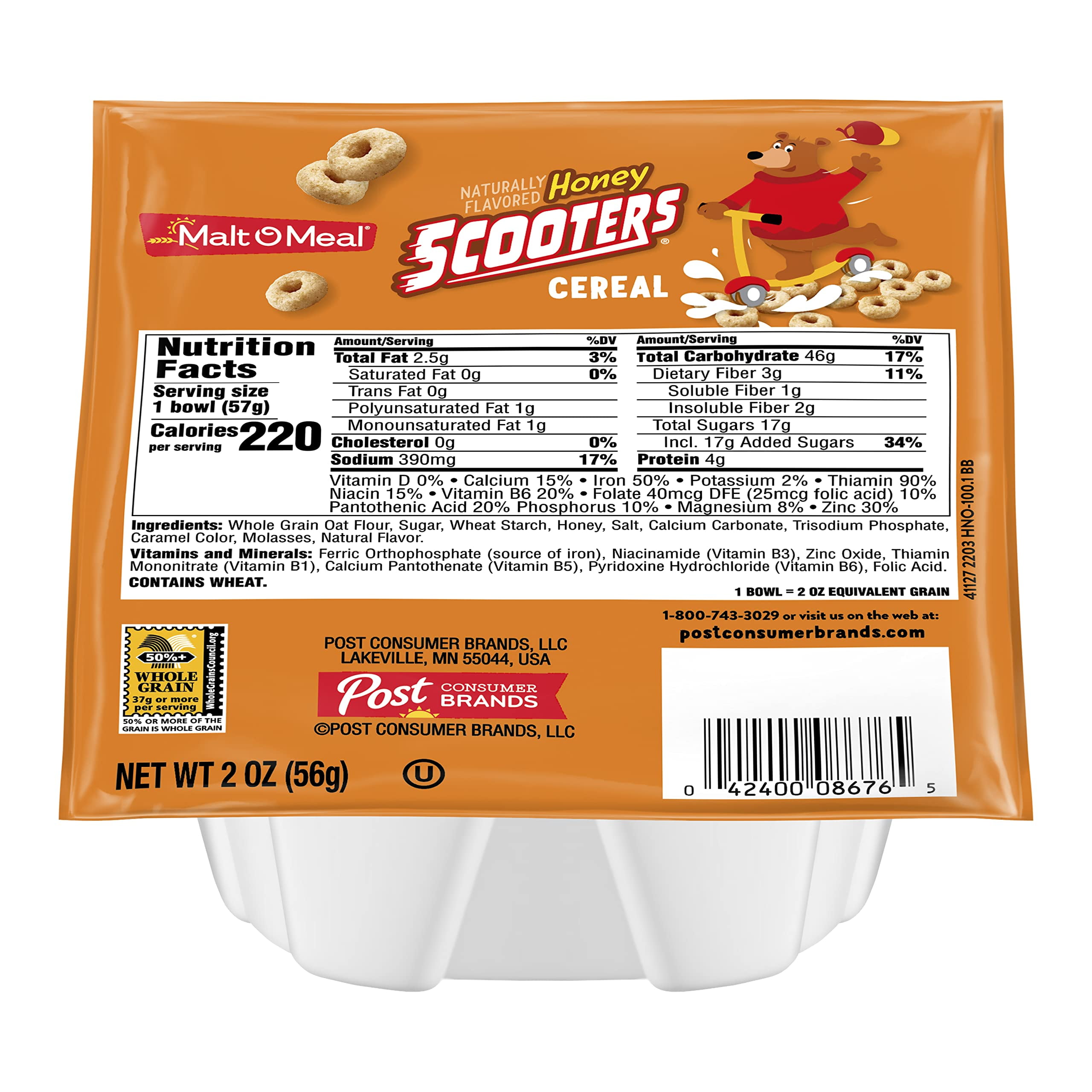 MaltOMeal Honey Nut Scooters Breakfast Cereal, Whole Grain, 2 Ounce