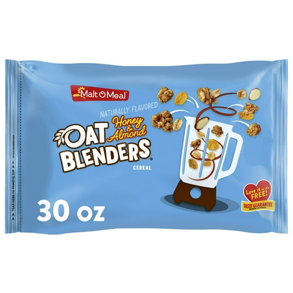 Malt-O-Meal Honey & Oat Blenders® with Almonds Breakfast Cereal, Family Size Bag, Crunchy 30oz (Pack 4))