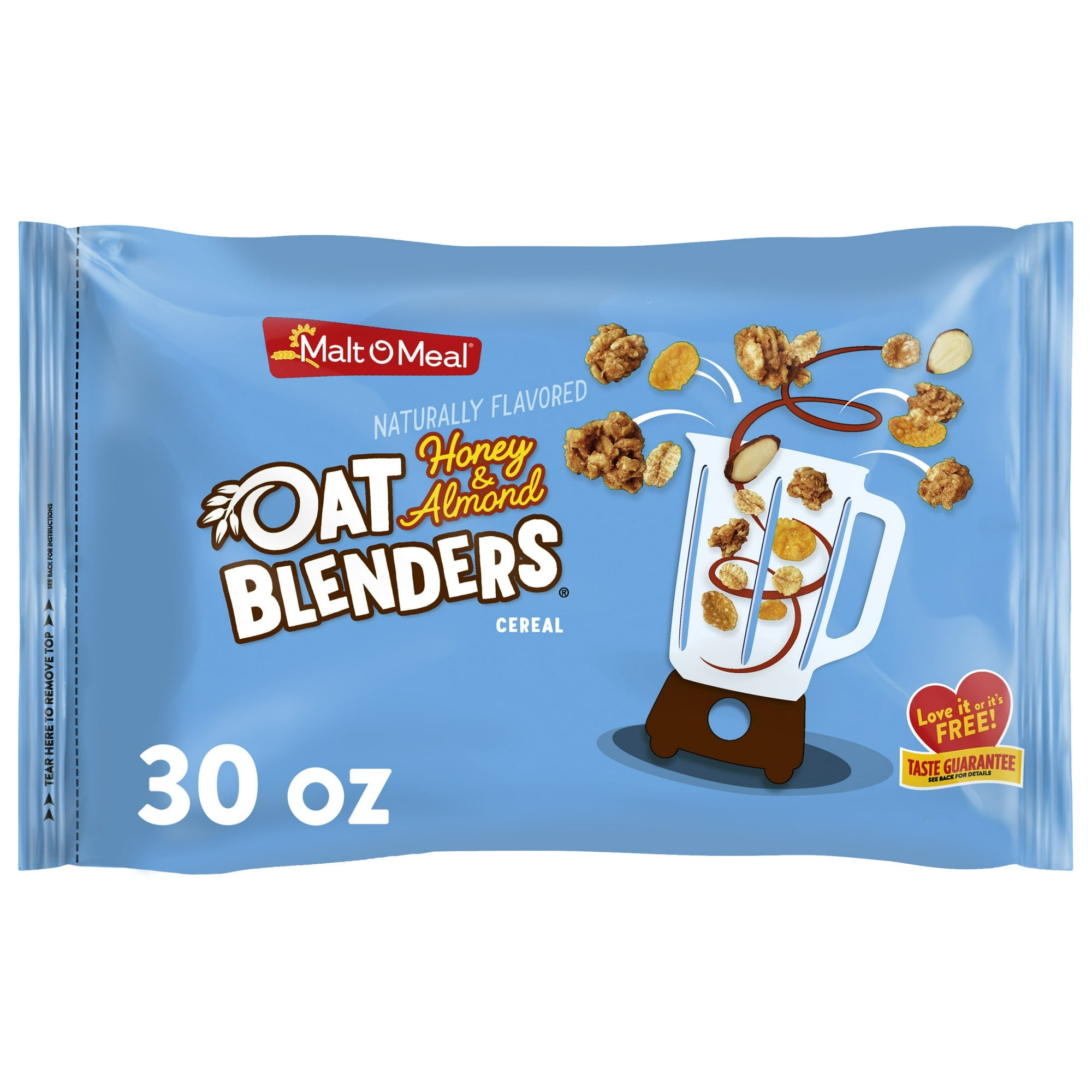 Malt-O-Meal Honey & Oat Blenders® with Almonds Breakfast Cereal, Family Size Bag, Crunchy 30oz (Pack 4)