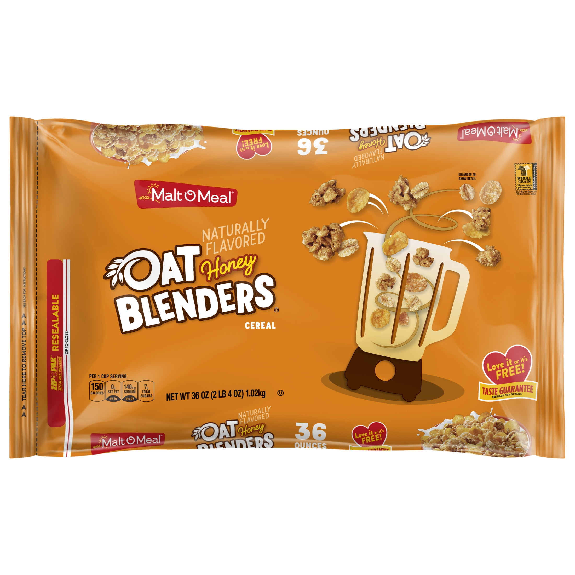 Malt-O-Meal Oat Blenders Honey Cereal, Honey Flavored Breakfast Cereal, 36 OZ Resealable Bag