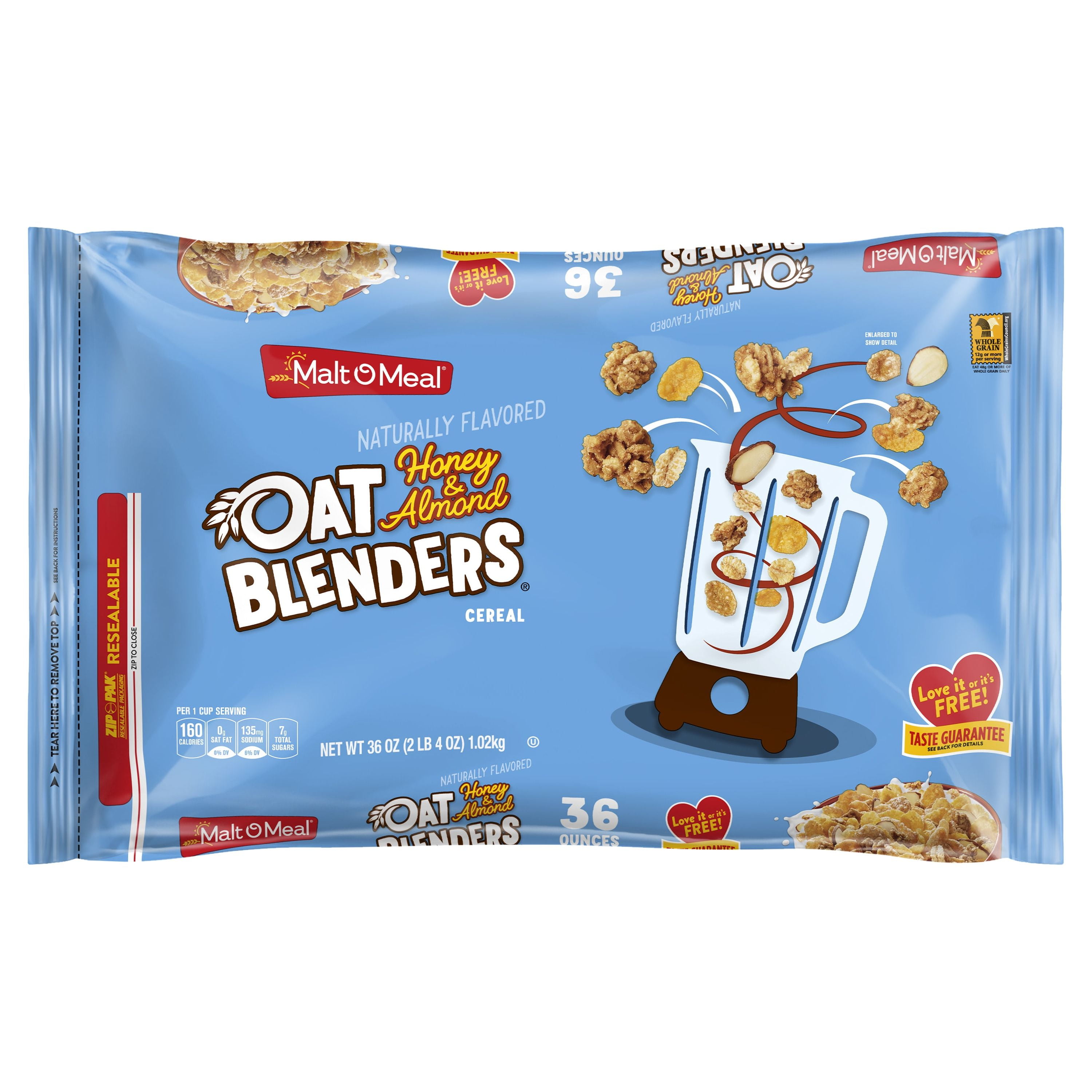 MaltOMeal Oat Blenders Honey Cereal with Sliced Almonds, Crunchy