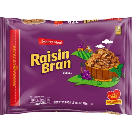 Malt-O-Meal Raisin Bran Breakfast Cereal, Family Size, 27.4 oz Plastic Bag