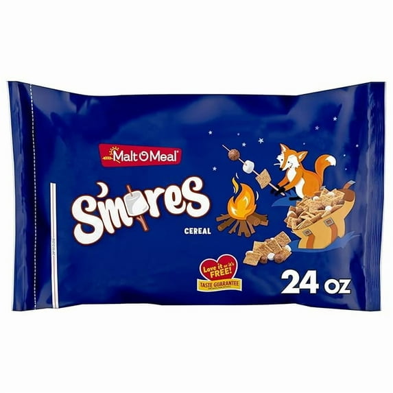 Malt-O-Meal S'mores Breakfast Cereal, Smores Cereal with Honey Graham Squares and Chocolatey Puffs and Marshmallow Bits, Large Cereal for Family, 24 OZ Resealable Cereal Bag