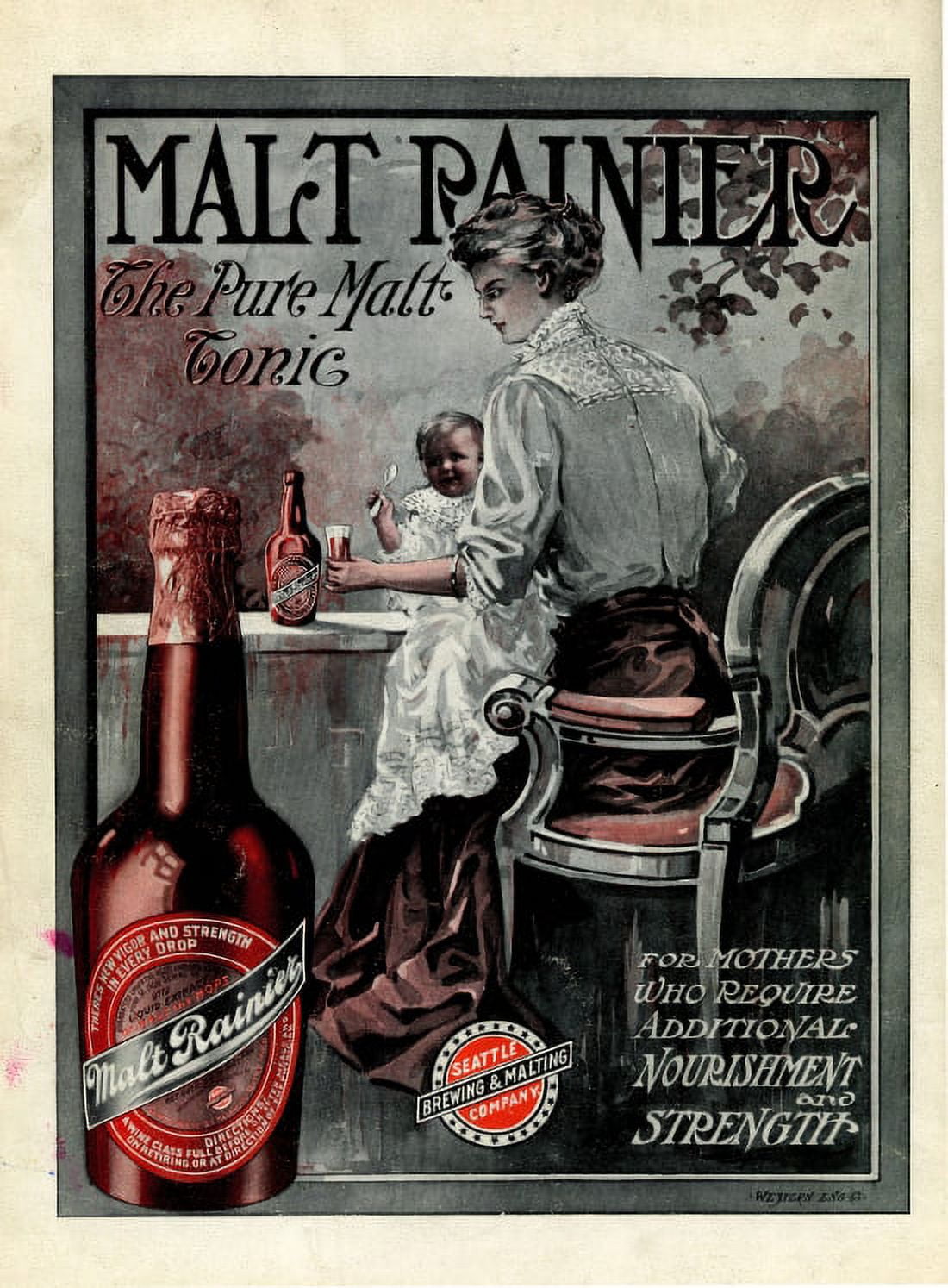 Malt Rainier Beer Ad Seattle Brewing 1909 Canvas Art - (24 x 36)