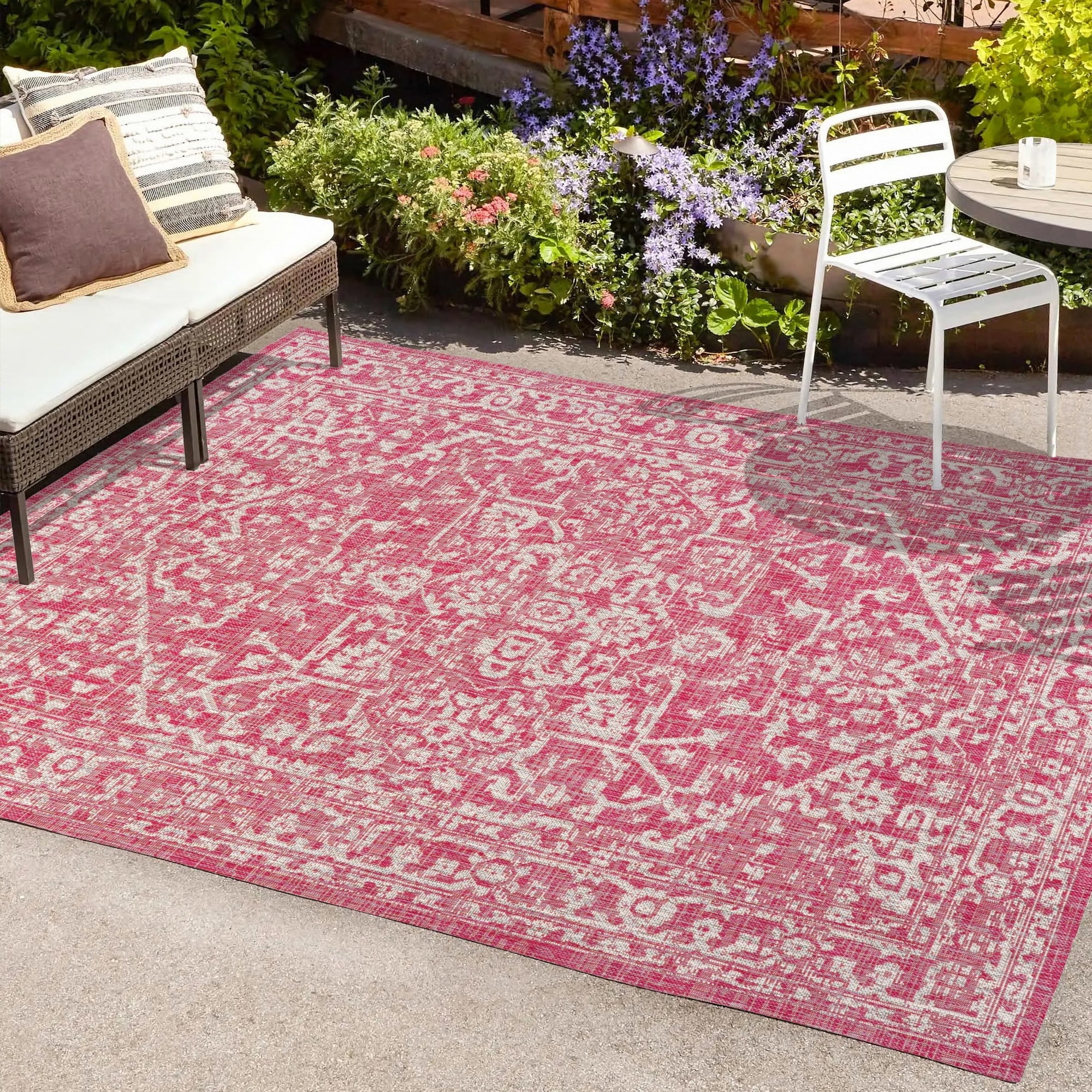Fuchsia and Light Gray 9' x 12' Bohemian Medallion Rug