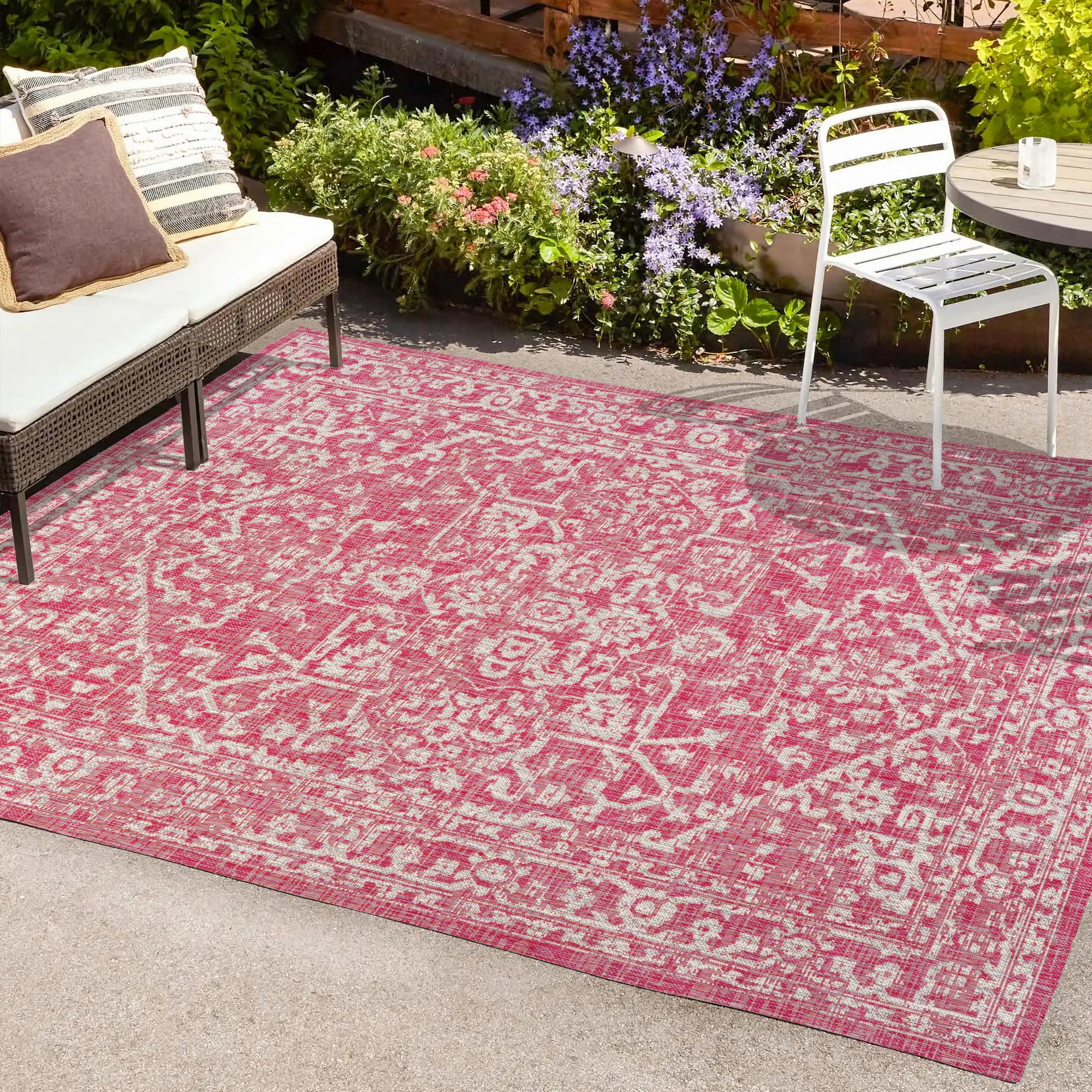 Fuchsia and Light Gray 9' x 12' Bohemian Medallion Rug