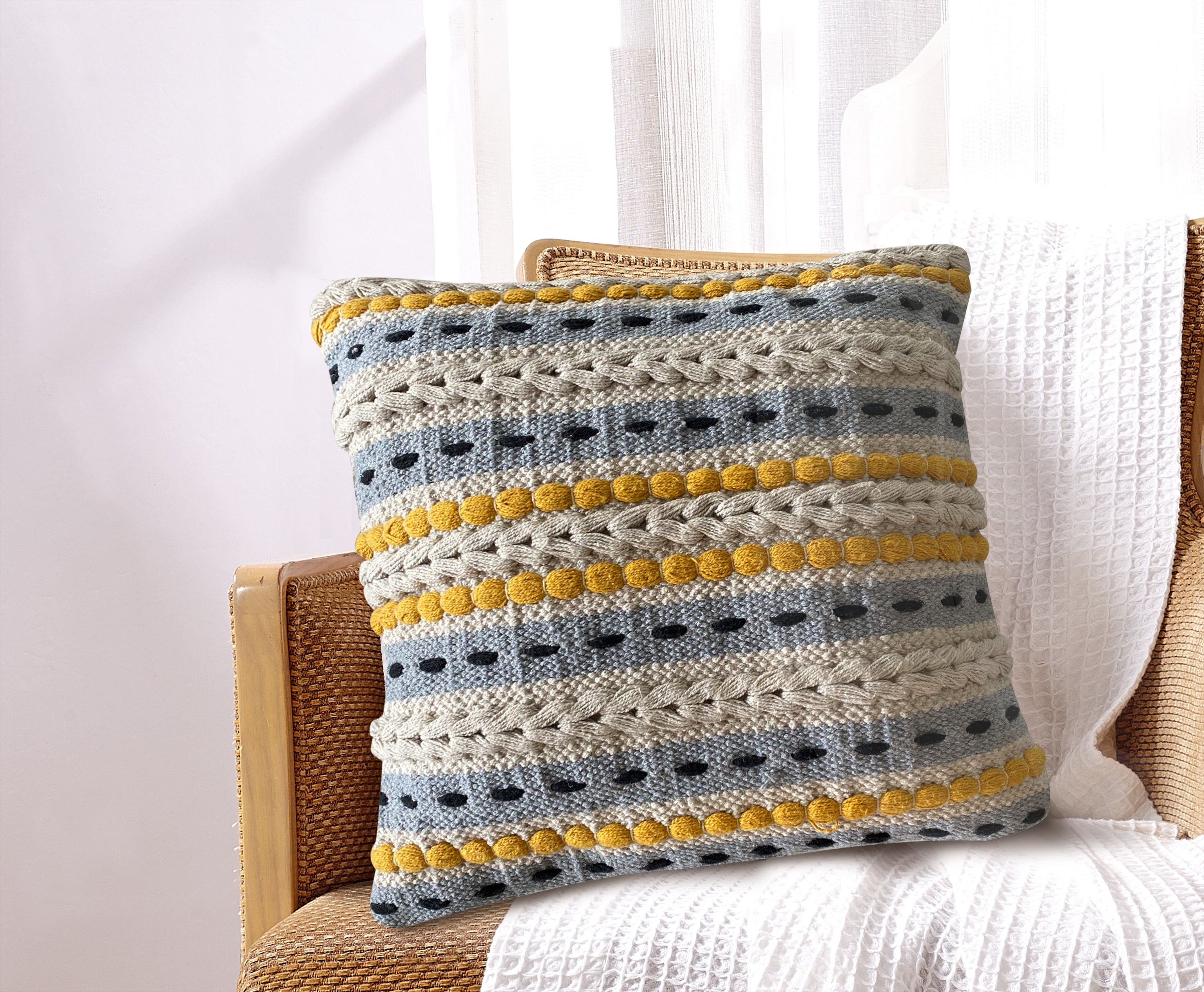 Malta Cotton Decorative Throw Pillow 18x18" Light Blue 1 pack