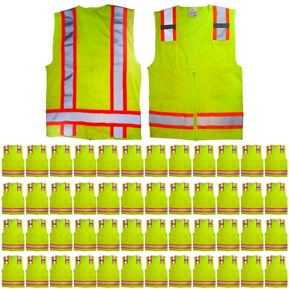 Malta Dynamics High Vis Yellow Safety Surveyor Vest, OSHA/ANSI Compliant, Large, 50 Pack