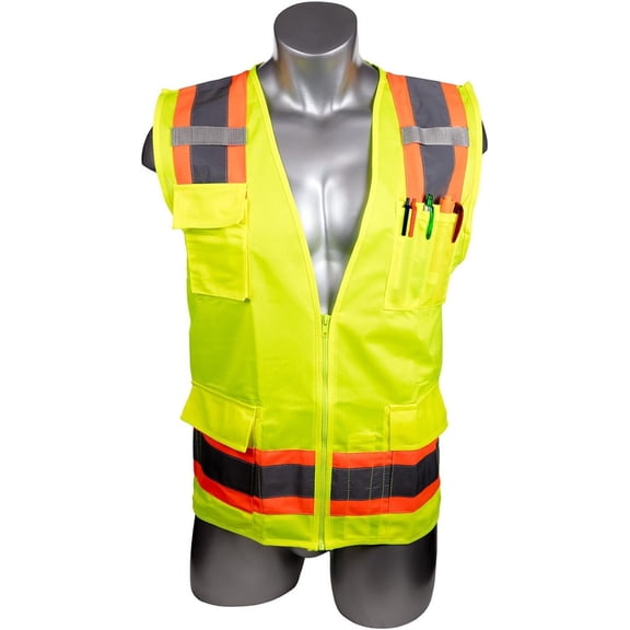 Malta Dynamics High Vis Yellow Safety Surveyor Vest, OSHA/ANSI Compliant, XXLarge