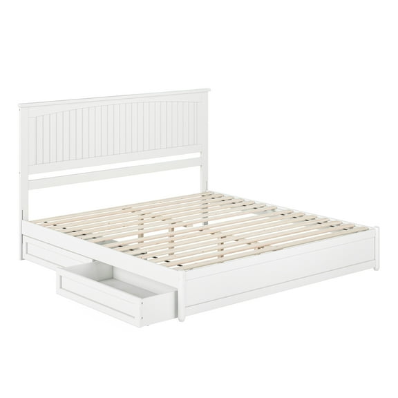 Malta King Platform Bed with Panel Footboard & 2 Storage Drawers in White