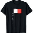 thumbnail image 1 of Malta Signature Flag Pole - Elegant Patriotic Maltese Flag T-ShirtMen's and women's gift, black and white T-shirt, size: Extra large S-4XL, 1 of 4