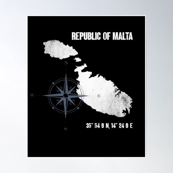 Malta Travel Island Coordinates Map Poster Wall Art, Modern Wall Decor, 8x12 UNFRAMED