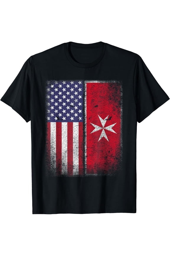 Maltese American Flag T-shirt Malta Cross Usa America Gift