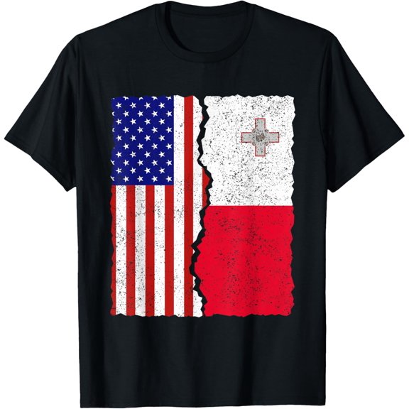 Maltese American Flags Distressed T-Shirt