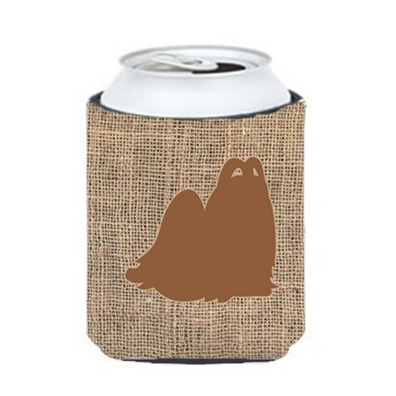 Maltese Burlap And Brown Can Or Bottle Hugger