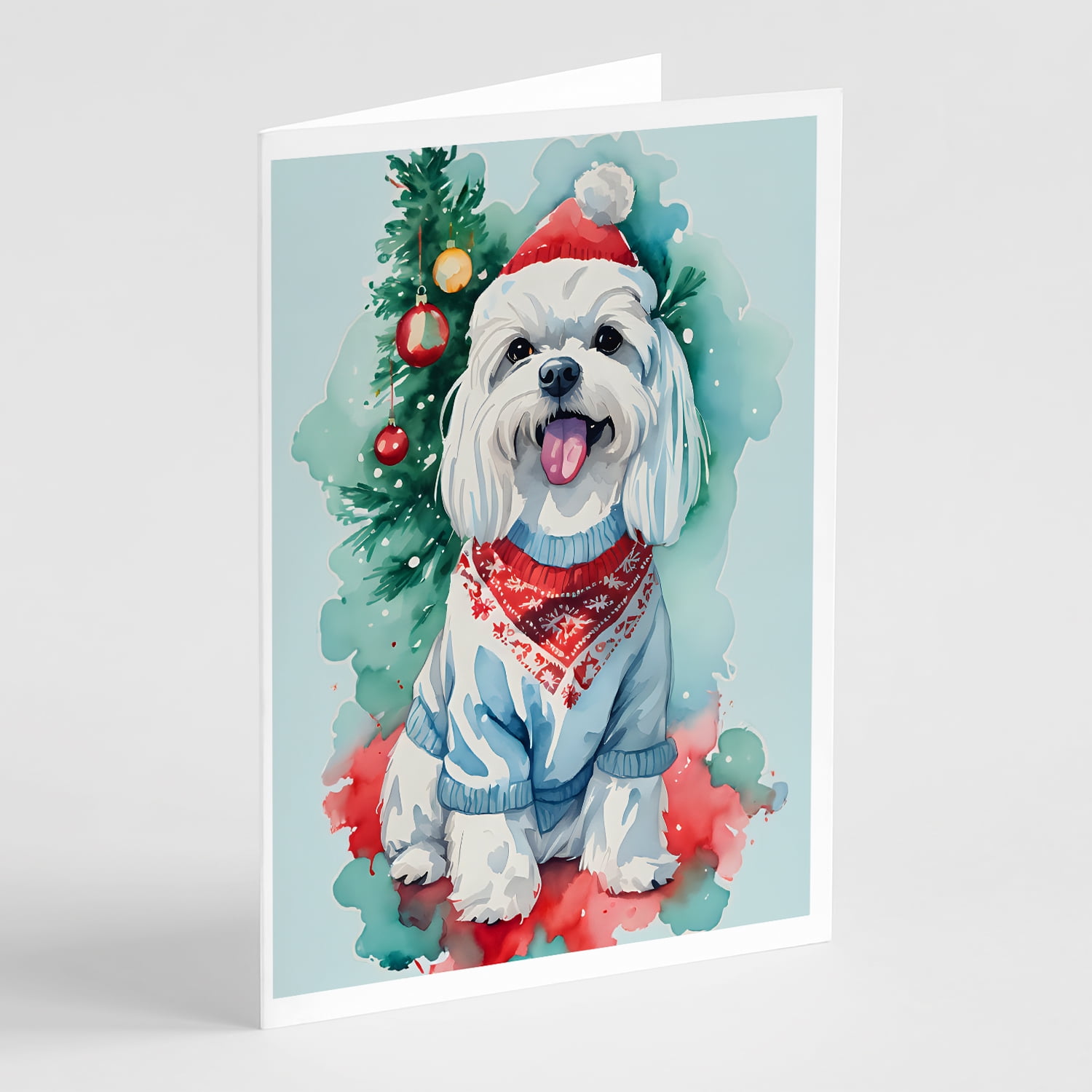 Maltese Christmas Greeting Cards Pack of 8 7 in x 5 in