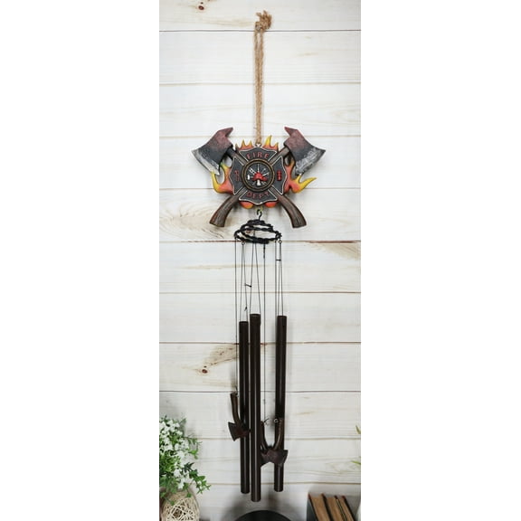 Maltese Cross Crest With Crossed Fire Fighter Axe Fireman Wind Chime Decor