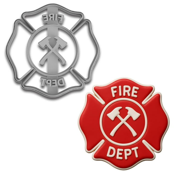 Maltese Cross Fire Dept. Cookie Cutter & Stamp - 4x4", Firefighter-Themed Baking Tool