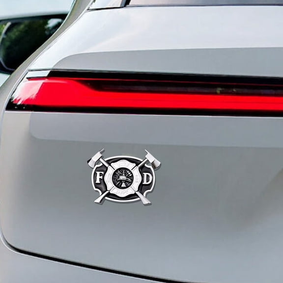 Maltese Cross Firefighter Badge Decal, Metal Crossed Axes Auto Emblem, Car Truck SUV Motorcycle Window Toolbox Sticker