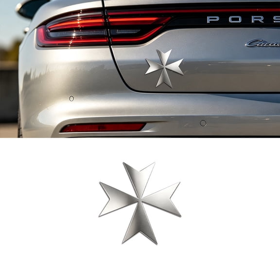 Maltese Cross Metal Decal, 1.5mm Anti-Rust Stainless Steel Car Sticker, Waterproof Emblem for Vehicle, Guitar, Piano & Home Decor