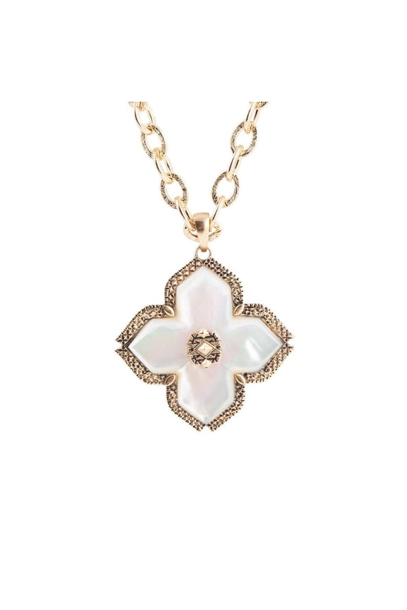 Maltese Cross White Mother of Pearl Golden Chain Pendant Necklace