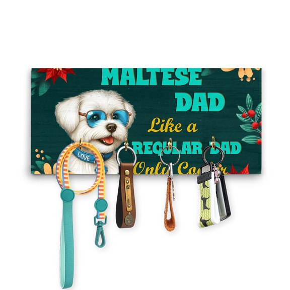 Maltese Dad Like a Regular Dad Only Cooler Happy Father's Day Wood Key Holder Maltese Dog Lover Gifts Idea Wall-mounted Key Rack Home Decor - 02007