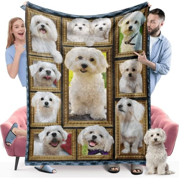 Maltese Dog Blanket, Fleece Throw Blanket for Couch Bed, Soft Cozy Warm Flannel Blankets and Throws for Sofa Living Room, Gifts for Dog Lovers, 50" x 60"