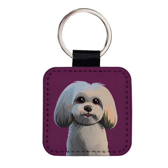 Maltese Dog Cute Faux Leather Square Keychain