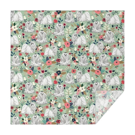 Maltese Dog and Flower Floral Square Tablecloth,Waterproof Square Table Cover,Wipeable Spillproof Washable Table Cover for Home Kitchen Party Decor 42"X42"(107x107cm)