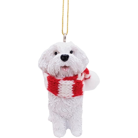 Maltese Dog Lover Christmas Tree Ornament with Candy Cane Scarf