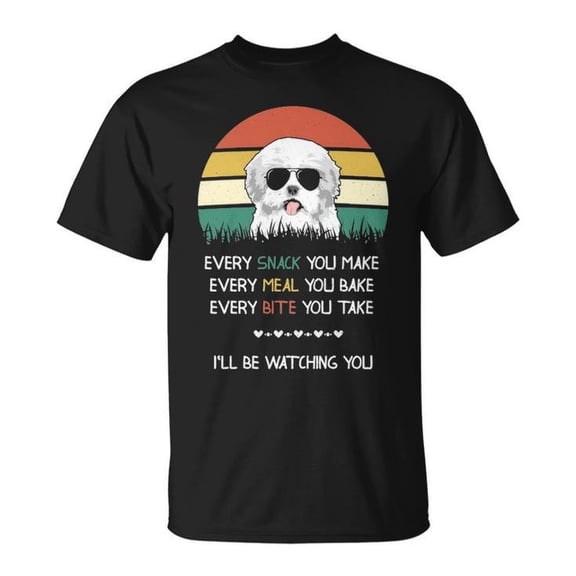 Maltese Dog Lover Graphic Cotton Tee for Adults – Unisex T-Shirt with 'Every Snack You Make' Quote, Casual Comfortable Everyday Wear, Size 4XL, Color Black