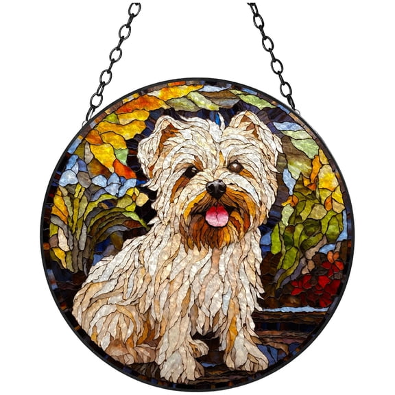 Maltese Dog Portrait Stained Glass Suncatcher Window Hangings Colored Handmade Glass Suncatcher Crafts Kits for Indoor Garden Christmas Decoration 16x16cm(7)
