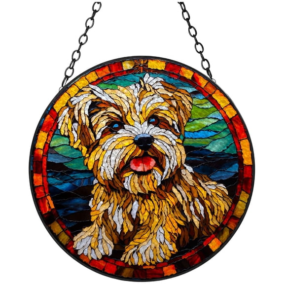 Maltese Dog Portrait Stained Glass Suncatcher Window Hangings Colored Handmade Glass Suncatcher Crafts Kits for Indoor Garden Christmas Decoration 16x16cm(5)