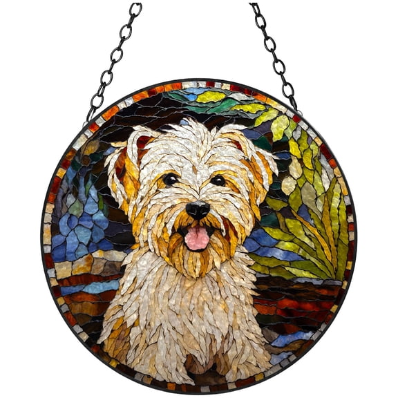Maltese Dog Portrait Stained Glass Suncatcher Window Hangings Colored Handmade Glass Suncatcher Crafts Kits for Indoor Garden Christmas Decoration 16x16cm(3)