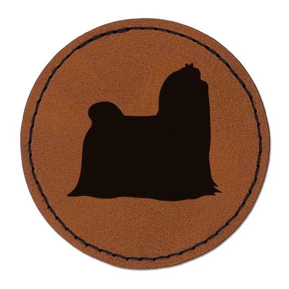 Maltese Dog Solid 2.5" Faux Leather Round Engraved Iron-On Patch - Brown