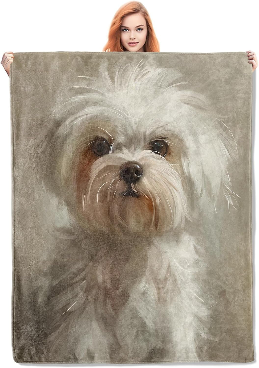 Maltese Dog Throw Blanket Gifts, Soft Cozy Fleece Blanket with Realistic Puppy Print, Lightweight Warm Blanket for Couch Bed Sofa, Perfect for Dog Lovers and Pet Decor, 40x50 in