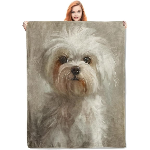 Maltese Dog Throw Blanket Gifts, Soft Cozy Fleece Blanket with Realistic Puppy Print, Lightweight Warm Blanket for Couch Bed Sofa, Perfect for Dog Lovers and Pet Decor, 60x80 in