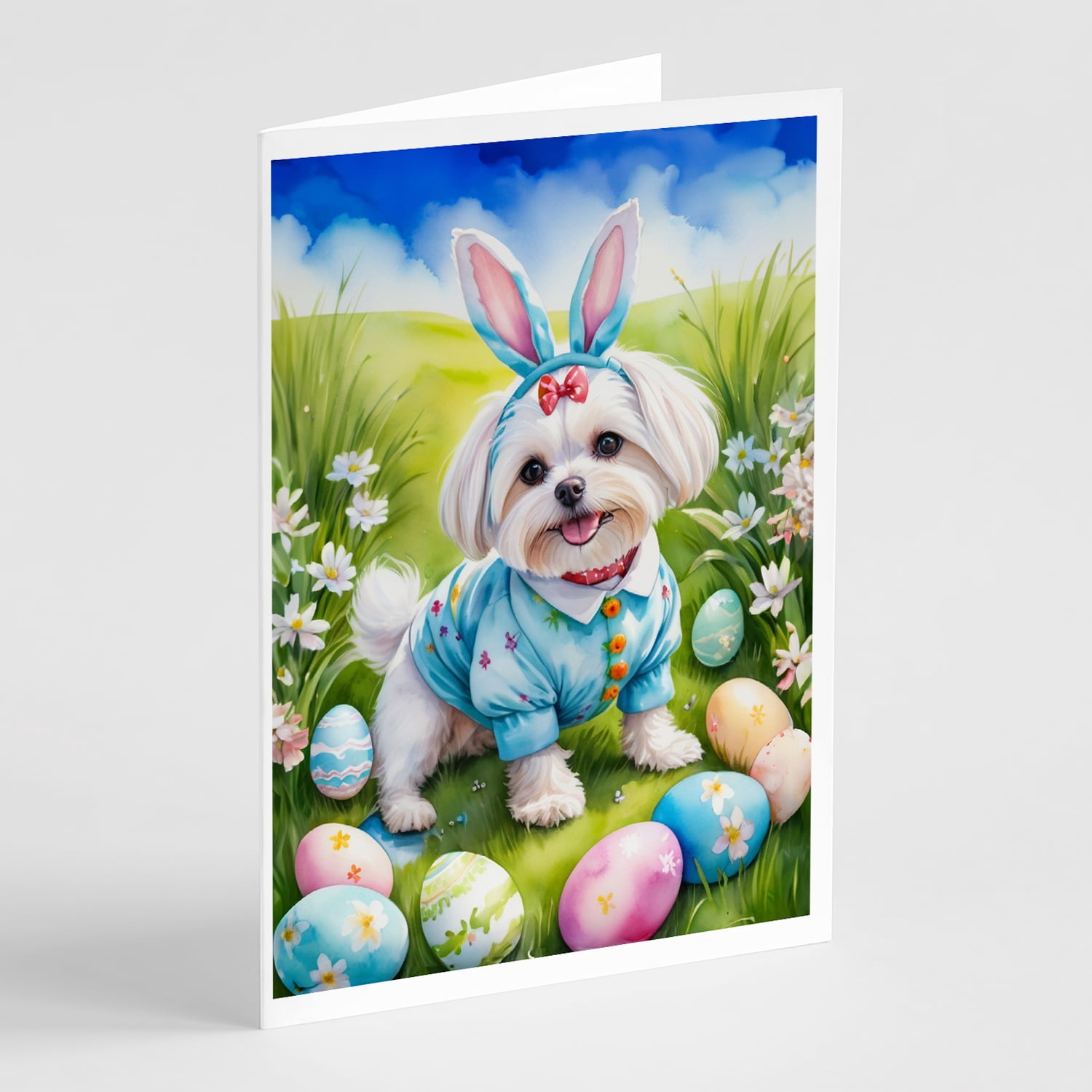 Maltese Easter Egg Hunt Greeting Cards Pack of 8 7 in x 5 in