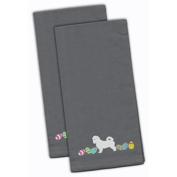 Maltese Easter Gray Embroidered Towel Set of 2