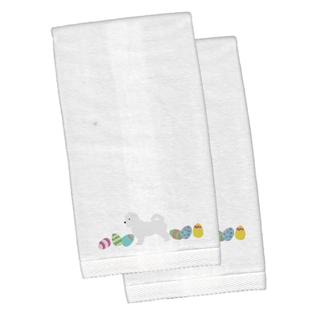 Maltese Easter White Embroidered Plush Hand Towel Set of 2
