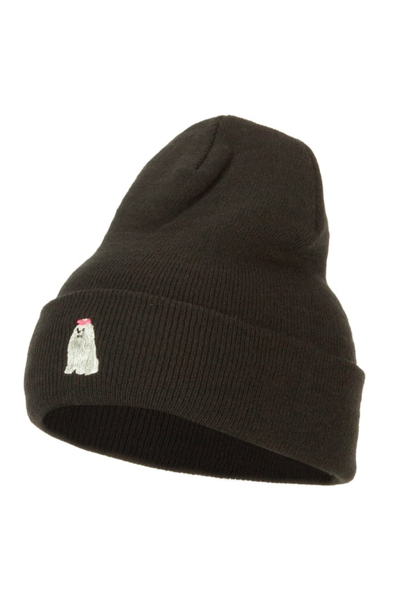 Maltese Embroidered Long Beanie - Black OSFM