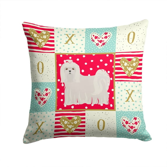 Maltese Love Fabric Decorative Pillow Red