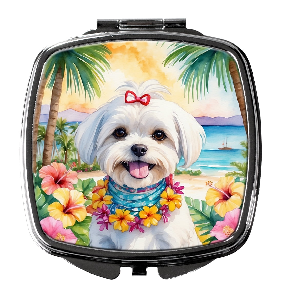 Maltese Luau Compact Mirror 2.75 in x 3 in