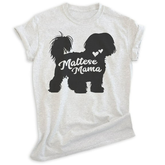 Maltese Mama, Unisex Women's Shirt, Maltese Owner, Funny Dog Mama Gift, Heather Ash, Medium