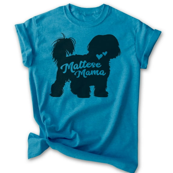 Maltese Mama, Unisex Women's Shirt, Maltese Owner, Funny Dog Mama Gift, Heather Blue, Medium