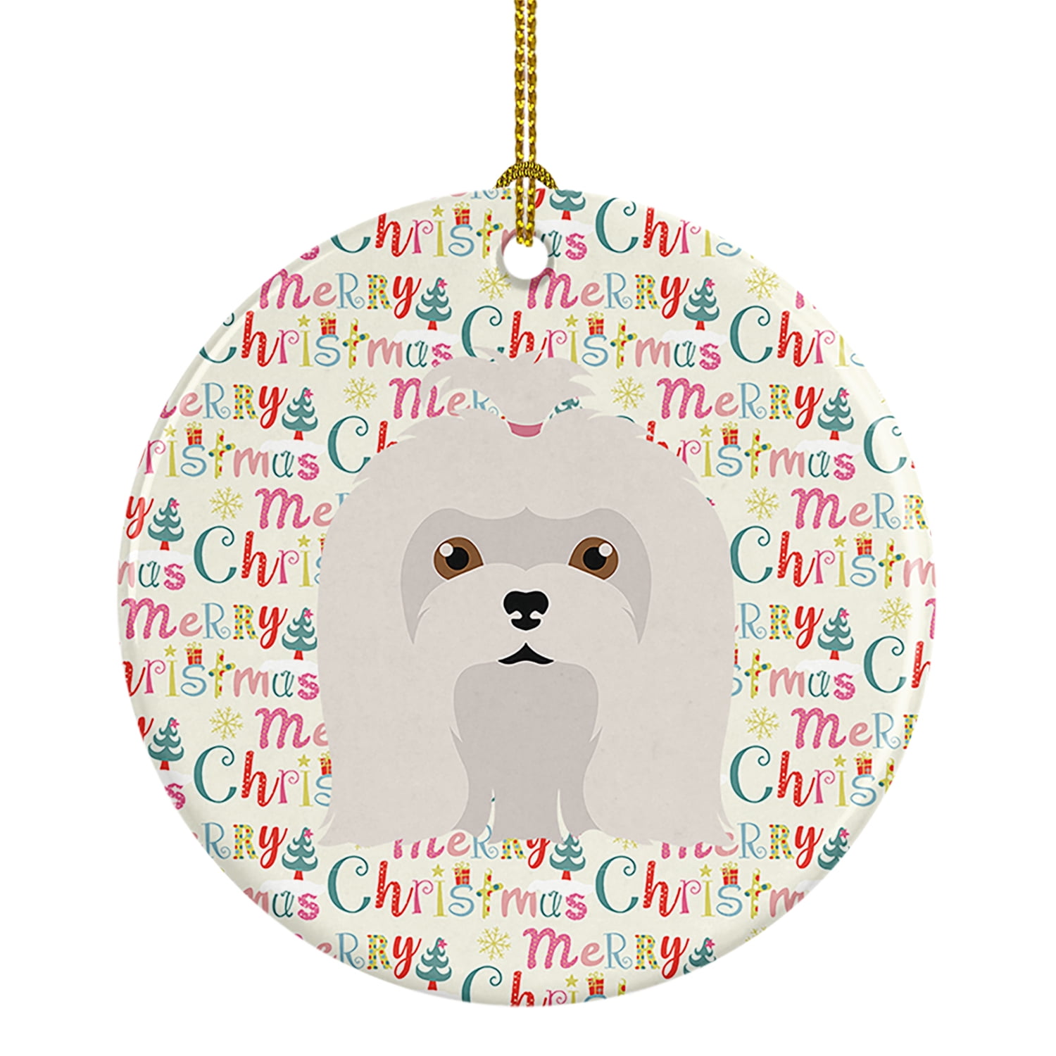 Maltese Merry Christmas Ceramic Ornament 2.8 in x 2.8 in