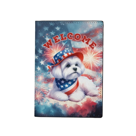 Maltese Patriotic Welcome for 4Th of July Independence Day Travel Passport Wallet Maltese Dog Lover Gifts Idea PU Leather Passport Holder Cover - 00010