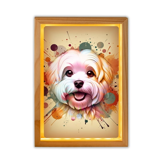 Maltese Portrait Watercolor Vintage Retro Styles Acrylic Plaque with Wood Photo Frame Box Maltese Dog Lover Gifts Idea Light Box - 00001