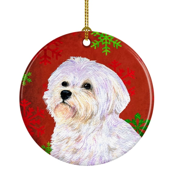 Carolines Treasures SS4688-CO1 Maltese Red Snowflakes Holiday Christmas Ceramic Ornament, Multicolor