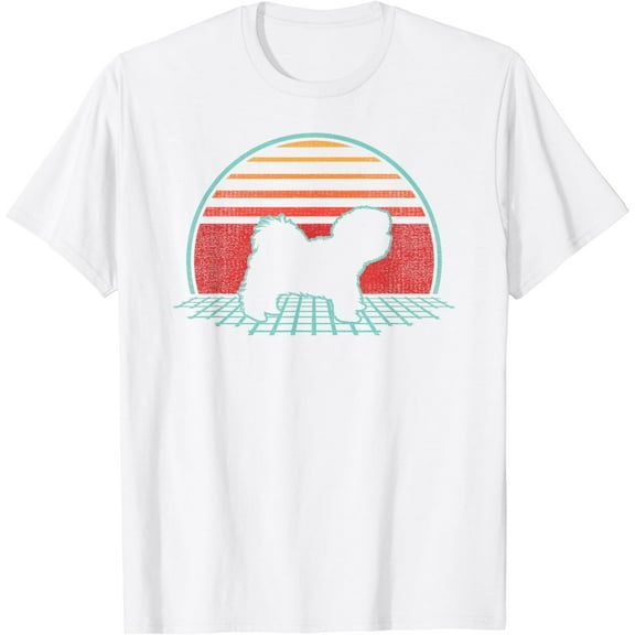 Maltese Retro Vintage Dog Lover 80s Style Gift T-Shirt100% cotton